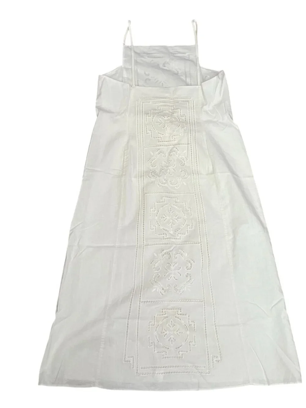 Zara ZW Collection Linen Blend Embroidered Dress Ecru Midi Straight Medium NWT - Picture 5 of 9